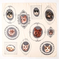 Detailed pattern of square cotton scarf showing pets in vintage European frames - Retro Frame Cat Print (SL2004-060)