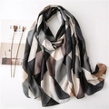 Sciarpa moderna in cotone e lino a grandi quadri geometrici con patchwork di colori - 180*90CM / Nero e Grigio
