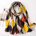 Scialle chic in cotone e lino con motivo a rombi per spiaggia e inverno donna - 180*90CM / Giallo Arancio