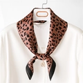 Classic brown leopard print silk square scarf tied on a white shirt collar - 70cmx70cm / Champagne Leopard Print