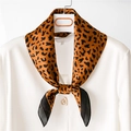 Classic leopard print silk square scarf styled on a white shirt collar for women - 70cmx70cm / Ginger Yellow Leopard Print