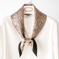Elegant beige paisley silk scarf with heart pearl pendant on white shirt for women - Khaki