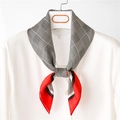 Elegant houndstooth silk scarf with red color-block detail styled on a white shirt - 70cmx70cm / Red