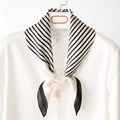 Nordic style black and white striped silk scarf tied in a bow on a white shirt - 70cmx70cm / White