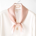 Pink silk neckerchief with white diagonal stripes tied on a classic white shirt collar - 70cmx70cm / Pink