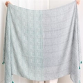 Green houndstooth cotton linen shawl with tassels shown fully unfolded on a white background - 180*90CM / Green