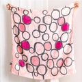 Schal aus Baumwolle und Leinen mit rosa Ölgemälde-Kreisen und Fransen-Abschluss - Rosa Pink Ton Geometrischer Schal