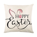 Linen Easter pillow cover with bunny ears and Hoppy Easter text on white background - Easter Bunny Ears And Eggs Style (JYM581-2) / 45x45cm