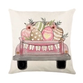 Easter pillow cover with pink pickup truck and colorful eggs on linen fabric - Pink Pickup Truck Carrying Eggs Style (JYM581-4) / 45x45cm