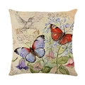 Funda de cojín vintage con pájaros y mariposas sobre tela de lino decorativa - Mariposas Dobles Vintage y Jacinto (JYM572-2)