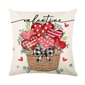 Valentijnsdag kussenhoes met aquarel hartjes in mand en strik op linnen stof - Hartmand Stijl (JYM556-1)