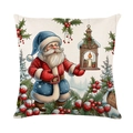 Vintage Weihnachtsmann Kissenbezug mit Holzlaterne und verschneiten Tannenzweigen - Vintage Weihnachtsmann Mit Laterne (JYM518-1)
