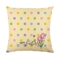 Housse de coussin de Pâques avec tulipes et pois sur toile de coton beige avec lettrage - Style Happy Easter et Tulipes Roses (JYM584-2)