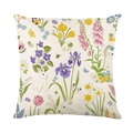 Housse de coussin de Pâques avec motif lapin et fleurs sauvages en coton et lin mélangés - Style Lapin Blanc et Fleurs Pastorales (JYM584-4)