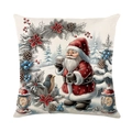Christmas pillowcase featuring Santa, robin, and vintage lantern on linen fabric - Santa And Robin (JYM518-5)