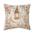 Federa per cuscino decorativa in peluche beige con luna dorata, lanterna e rose rosa - Standard / Stile Rosa Lanterna Lunare Acquerello Beige(CR046-2)