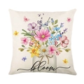 Quadratischer Kissenbezug mit Aquarell-Blumenstrauß und 'bloom' Schriftzug auf weißem Grund - Jym583-4 / 45x45 Quadrat (Ohne Füllung)