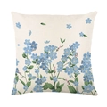 Blue floral polyester pillow cover with green leaves on cream base for sofa decor - Blue Floral (JYM582-1)