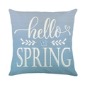 Blue floral pillow cover with hello SPRING text on textured polyester fabric - Hello Spring Slogan (JYM582-2)