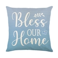 Blue floral pillowcase featuring Bless OUR Home typography and decorative leaf pattern - Bless Our Home Slogan (JYM582-3)