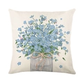 Blue floral polyester pillow cover featuring forget-me-nots in a glass jar on white background - Flower Jar (JYM582-4)