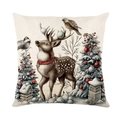 Christmas pillowcase featuring vintage reindeer and snow-covered house oil painting - Reindeer In Snow (JYM518-6)