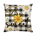 Bee Sweet daisy floral polyester pillow cover with black and white checkered pattern - Bee Sweet Plaid Style(JYM589-3)