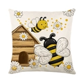 Square bee pattern pillow cover with daisies and honeycomb on white polyester fabric - Beehive Style(JYM589-4)