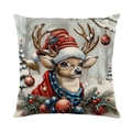 Christmas pillowcase with deer illustration in festive hat and blue starry scarf design - Deer With Starry Scarf (JYM518-11)