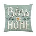 Daisy print decorative pillow cover with Bless HOME text in mint green polyester fabric - Bless Home Quote Style (JYM586-2)