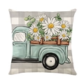 Daisy floral daisy blue pickup truck print grey checkered square decorative pillow case - Retro Truck Daisy Plaid Style (JYM586-4)