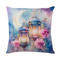 Funda de cojín cuadrada con luna dorada, faroles y rosas en estilo de acuarela - Estilo De Dos Linternas Luna Creciente (JYM555-1) / 45*45cm (Relleno no incluido)