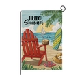 Drapeau de jardin Hello Summer avec chaise de plage, planche de surf et boisson à la noix - Style Chaise de Plage Hello Summer (HYQ058-1)