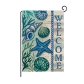 Drapeau de jardin plage d'été avec motif étoile de mer et coquillage sur texture lin - Style Thème Océan Welcome (HYQ058-2)