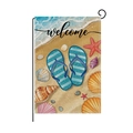 Drapeau de jardin en polyester avec motif de plage d'été et message de bienvenue - Style Tongs Welcome (HYQ058-3)