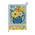 Drapeau de jardin en polyester avec motif floral, oiseau et texte Faith Hope Love - Style Oiseaux Faith Hope Love (HYQ058-4)