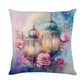 Funda de cojín de luna dorada con diseño floral y linternas decorativas - Estilo Luna Llena Linterna Doble (JYM555-2) / 45*45cm (Relleno no incluido)