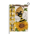 Bandiera da giardino con girasole, ape e scritta Welcome, decorazione rustica in tela - Stile Alveare Girasole (HYQ060-2)