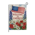 Drapeau de jardin fête nationale USA avec texte de bienvenue et fleurs sur support en L - Style Floral Bienvenue en Amérique (HYQ056-2)