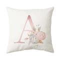 Moderne witte kussensloop met roze bloemenletter A en gouden glitters voor decoratie - Stijl A