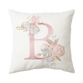 Vierkante witte kussensloop met roze aquarelletter B en elegante bloemenprint van rozen - Stijl B