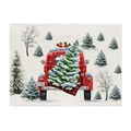 Waterproof linen placemat with vintage red truck and Christmas tree design - CD109-5