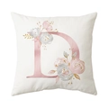 Witte vierkante kussenhoes met roze letter D print en bloemmotieven voor het interieur - Stijl D