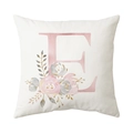 White square pillowcase featuring a pink floral letter E design for home decor - Style E