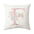 Floral letter F print cushion cover in minimalist beige linen for home sofa decoration - Style F