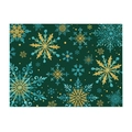 Winter festive linen placemat with gold and cyan snowflake prints on dark green fabric - CD109-7