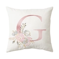 Modern white pillowcase featuring a rose gold letter G and delicate floral accents - Style G
