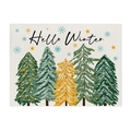 Hello Winter cotton linen placemat with pine trees and snowflake holiday print - CD109-8