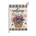 Independence Day welcome garden flag with patriotic star basket and plaid trim - Star Flower Basket Welcome Style (HYQ061-3) / 30x45cm