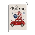 Patriotic welcome garden flag featuring vintage car and American flag heart design - Red Car with Heart Welcome Style (HYQ061-4) / 30x45cm